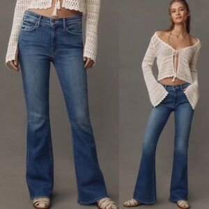 NWT Mother The Weekender Flare Leg Jeans Mid Rise Denim Blue Size 24